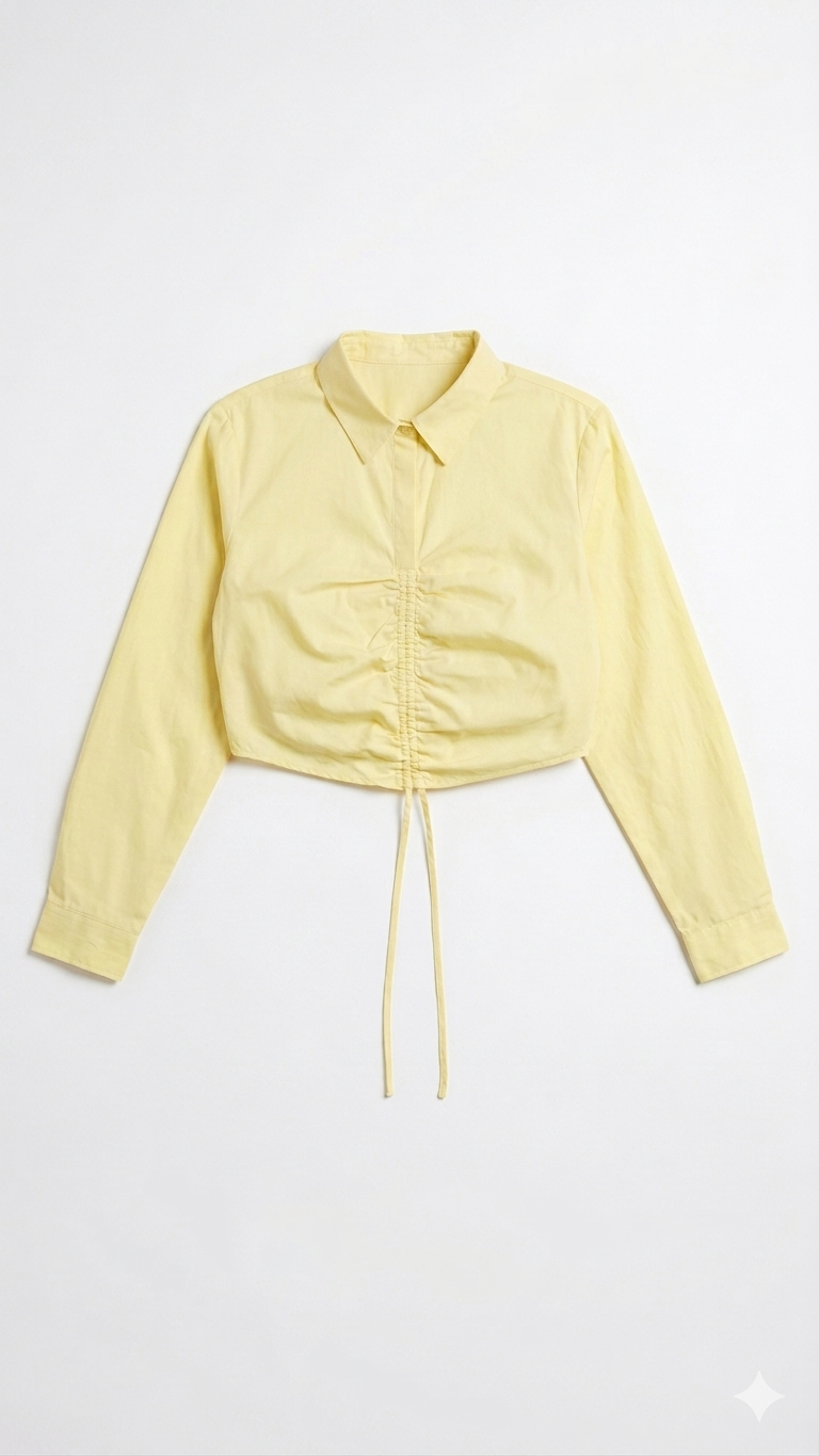 MAX butter yellow ruched cropped shirt for women with drawstring front detail premium stock fashion KPT Egypt