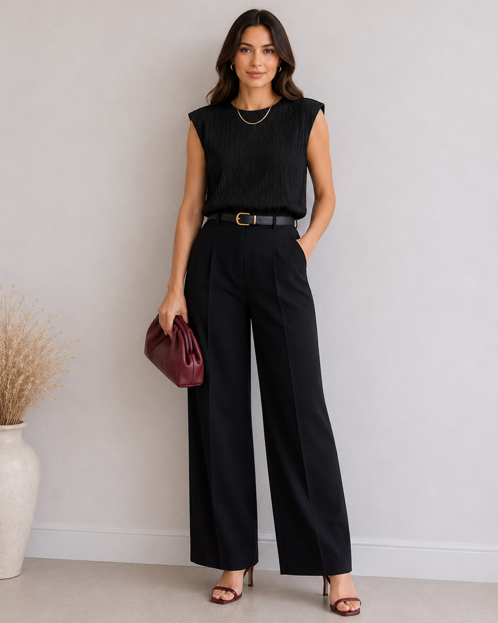 MAX black pleated textured sleeveless top for women with elegant crinkled design premium stock fashion KPT Egypt