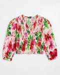 MAX pink floral smocked crop top for women with puff sleeves and square neckline premium stock fashion KPT Egypt