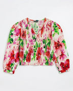 MAX pink floral smocked crop top for women with puff sleeves and square neckline premium stock fashion KPT Egypt