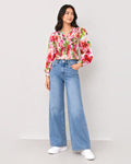 MAX pink floral smocked crop top for women with puff sleeves and square neckline premium stock fashion KPT Egypt