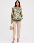 MAX paisley print tunic top for women in green blue and ivory with botanical pattern premium stock fashion KPT Egypt