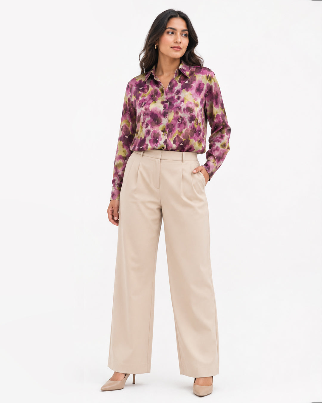 Shop this elegant MAX floral printed shirt featuring a watercolor-inspired purple floral design. Lightweight, stylish, and perfect for everyday wear. Limited stock available