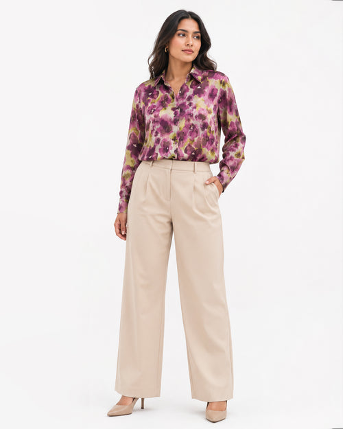 Shop this elegant MAX floral printed shirt featuring a watercolor-inspired purple floral design. Lightweight, stylish, and perfect for everyday wear. Limited stock available