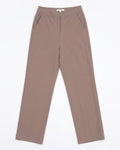 A pair of straight-leg trousers in a muted taupe-dusty pink color, laid flat against a clean white background.