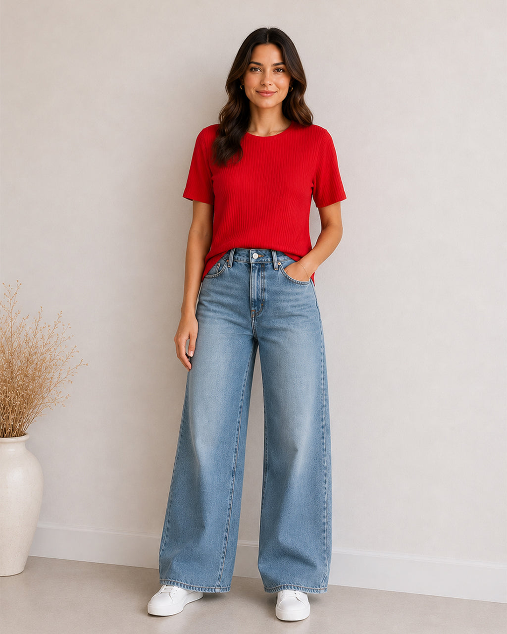 MAX emerald red textured polyester top for women with short sleeves premium stock fashion KPT Egypt