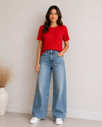 MAX emerald red textured polyester top for women with short sleeves premium stock fashion KPT Egypt