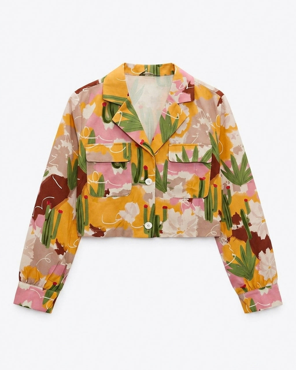 MAX cropped printed blazer with desert cactus pattern in yellow pink and green premium stock fashion from KPT