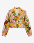 MAX cropped printed blazer with desert cactus pattern in yellow pink and green premium stock fashion from KPT