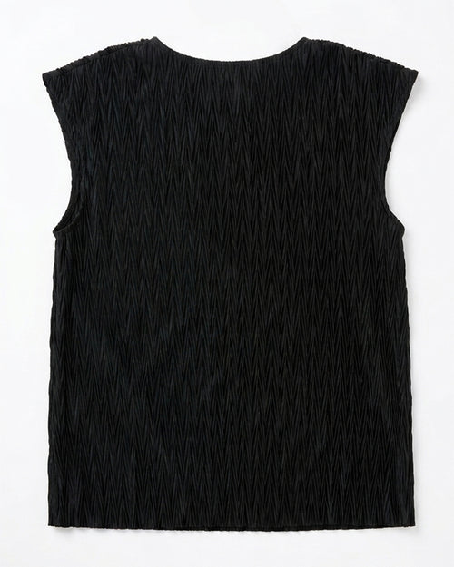 MAX black pleated textured sleeveless top for women
