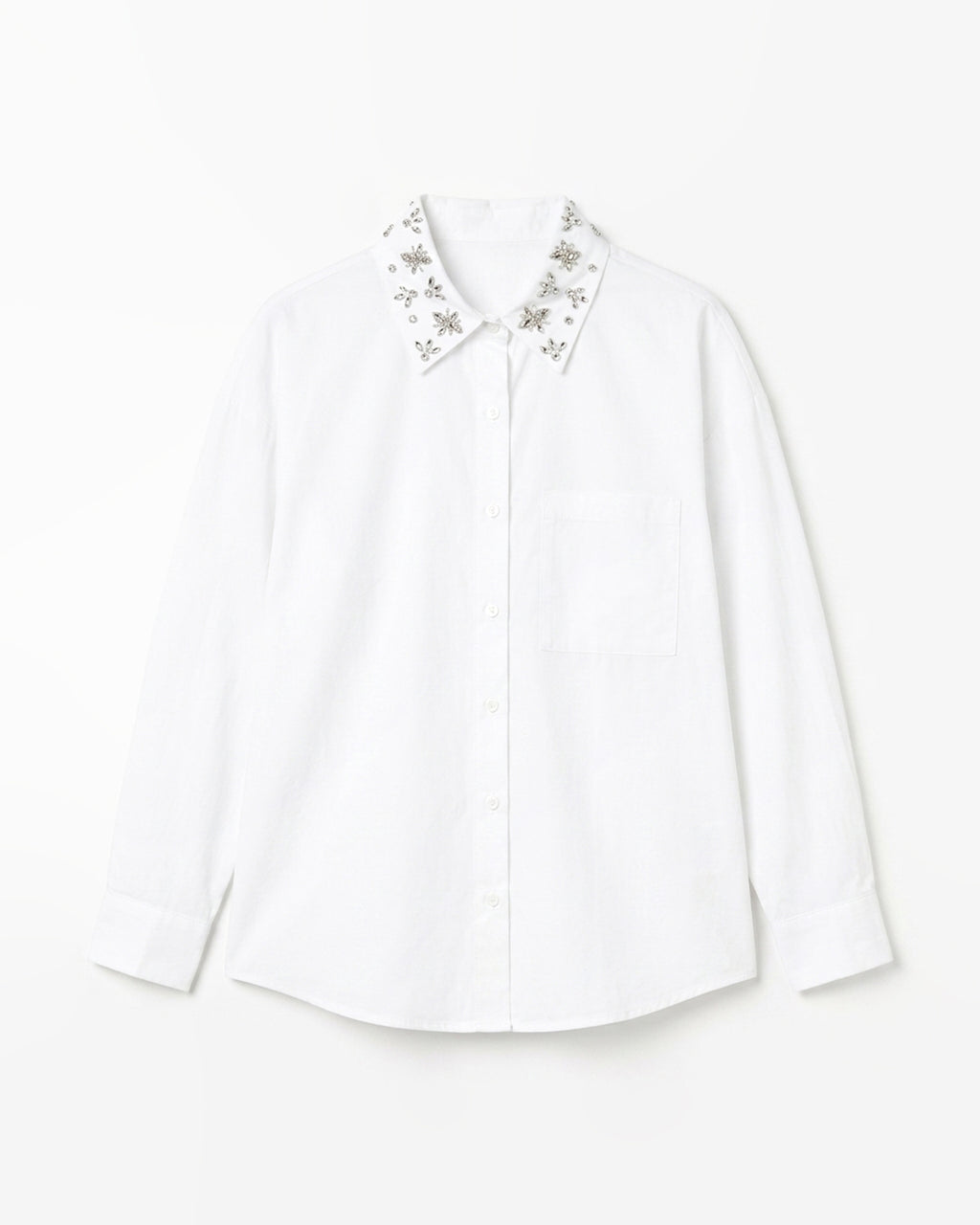 MAX white cotton shirt with crystal embellished collar women's button-down shirt premium stock fashion KPT Egypt