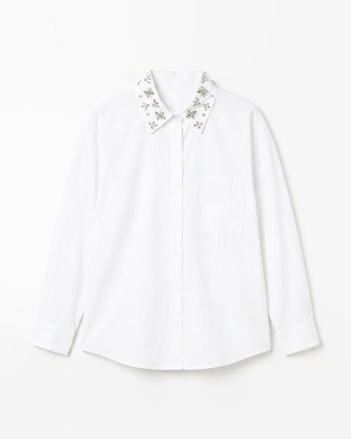 MAX white cotton shirt with crystal embellished collar women's button-down shirt premium stock fashion KPT Egypt