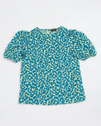 MAX Blue Animal Print Puff Sleeve Blouse