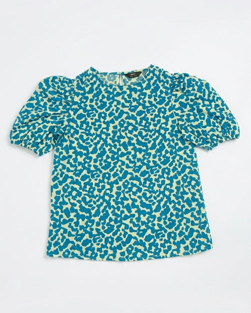 MAX Blue Animal Print Puff Sleeve Blouse