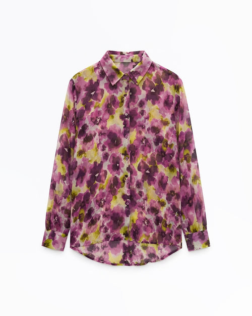 Shop this elegant MAX floral printed shirt featuring a watercolor-inspired purple floral design. Lightweight, stylish, and perfect for everyday wear. Limited stock available