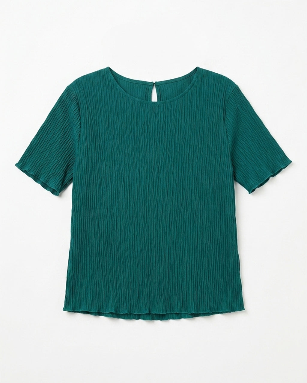 MAX emerald green textured polyester top for women with short sleeves premium stock fashion KPT 