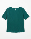MAX emerald green textured polyester top for women with short sleeves premium stock fashion KPT 