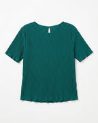 MAX emerald green textured polyester top for women with short sleeves premium stock fashion KPT 