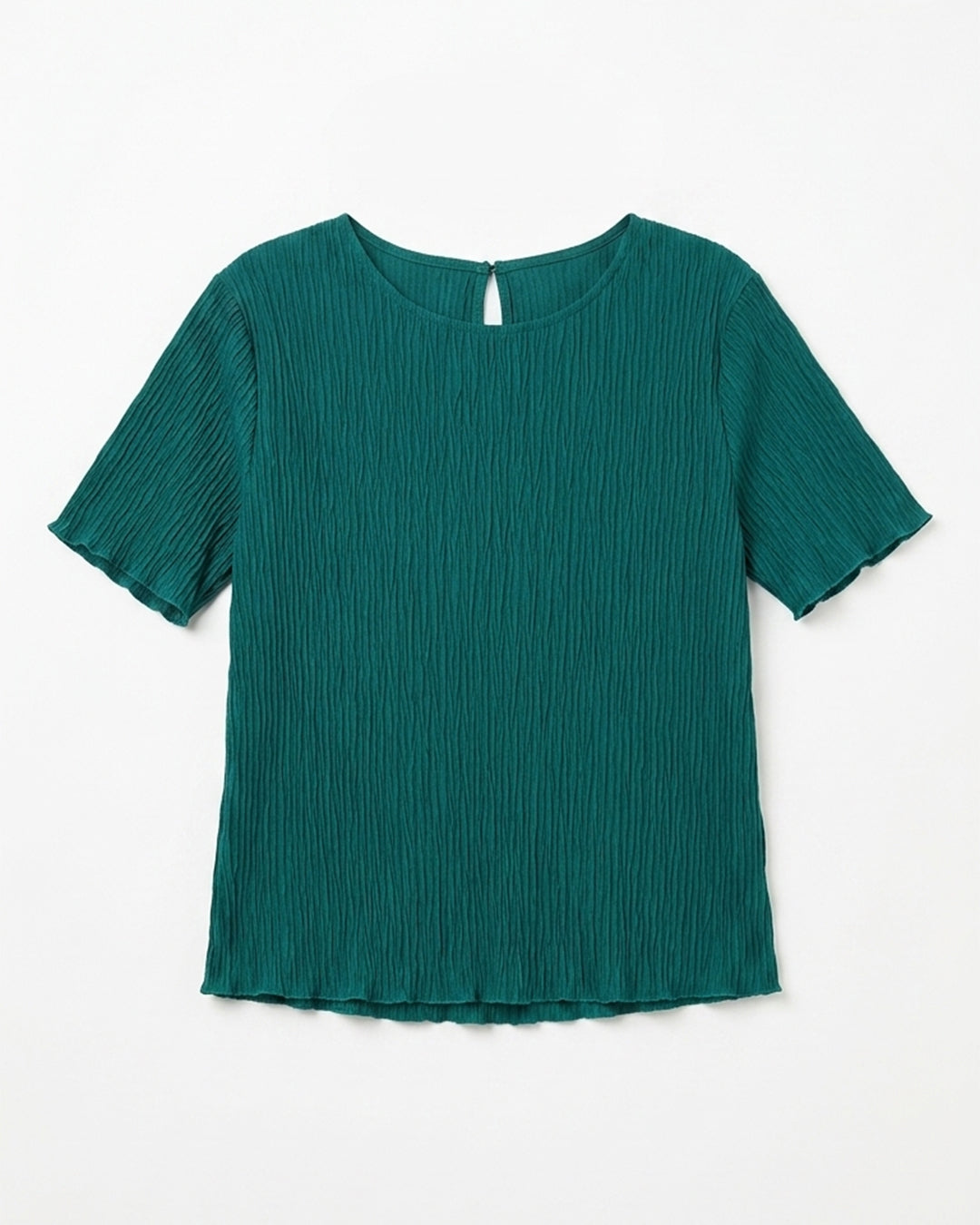 MAX emerald green textured polyester top for women with short sleeves premium stock fashion KPT 