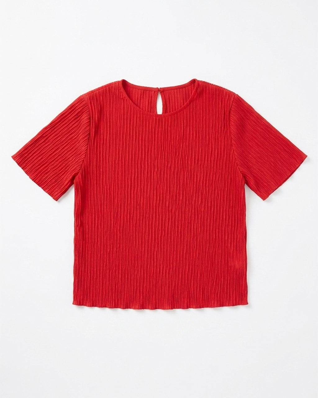 MAX emerald red textured polyester top for women with short sleeves premium stock fashion KPT 