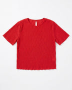 MAX emerald red textured polyester top for women with short sleeves premium stock fashion KPT 