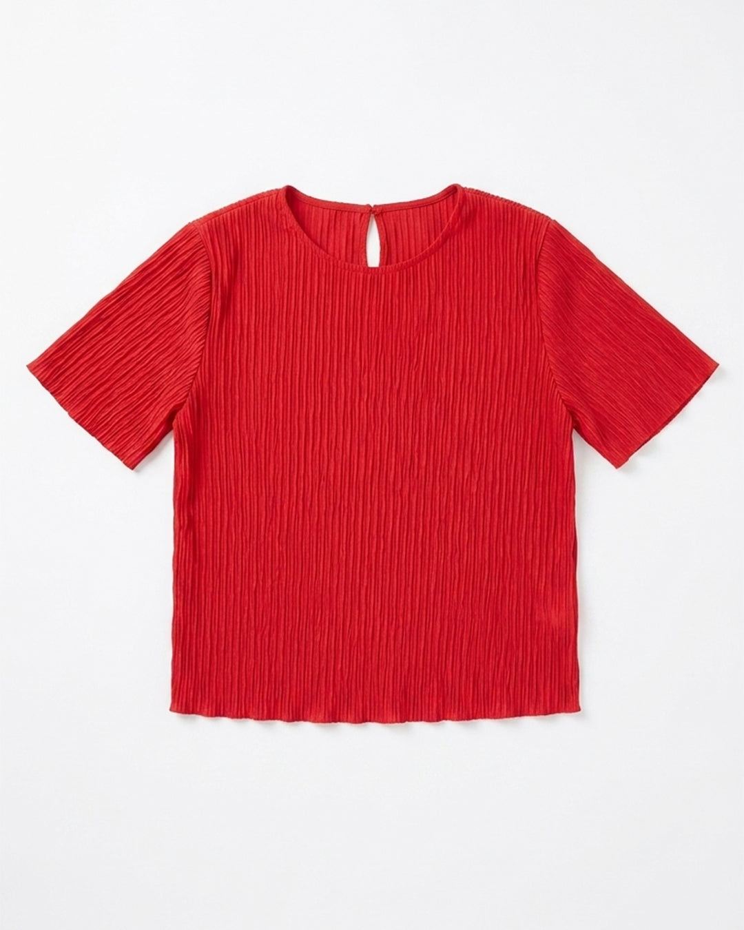 MAX emerald red textured polyester top for women with short sleeves premium stock fashion KPT 