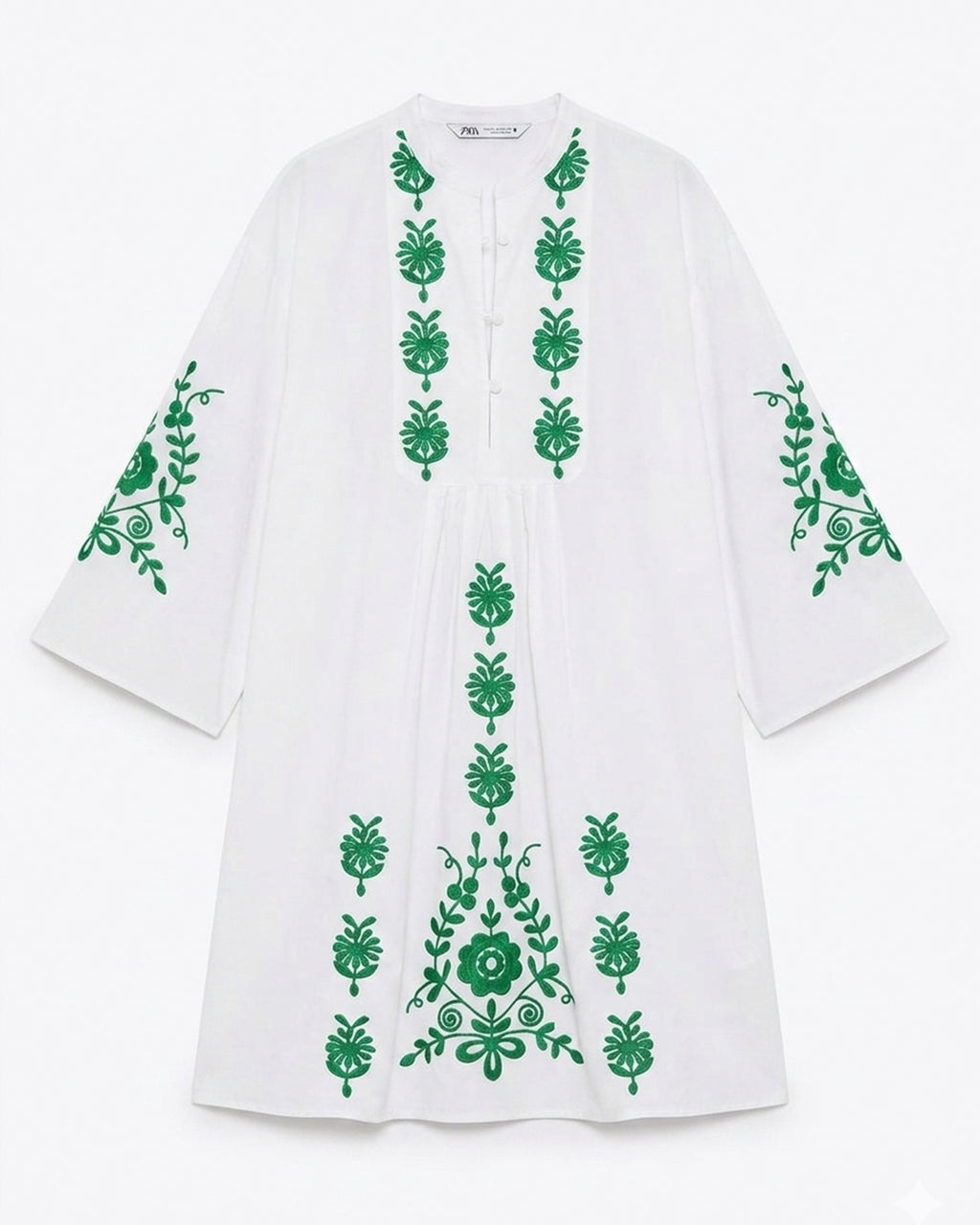ZARA white embroidered cotton mini dress with floral embroidery and long sleeves for women premium stock fashion KPT Egypt