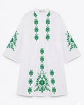 ZARA white embroidered cotton mini dress with floral embroidery and long sleeves for women premium stock fashion KPT Egypt