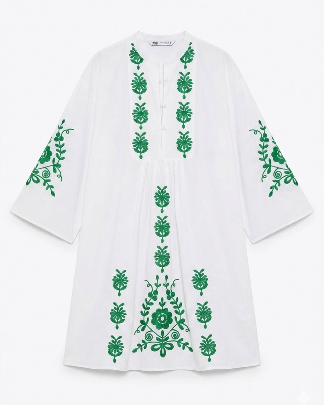 ZARA white embroidered cotton mini dress with floral embroidery and long sleeves for women premium stock fashion KPT Egypt