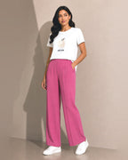 ZARA fuchsia wide leg viscose trousers for women with high waist tailored fit premium stock fashion KPT Egypt