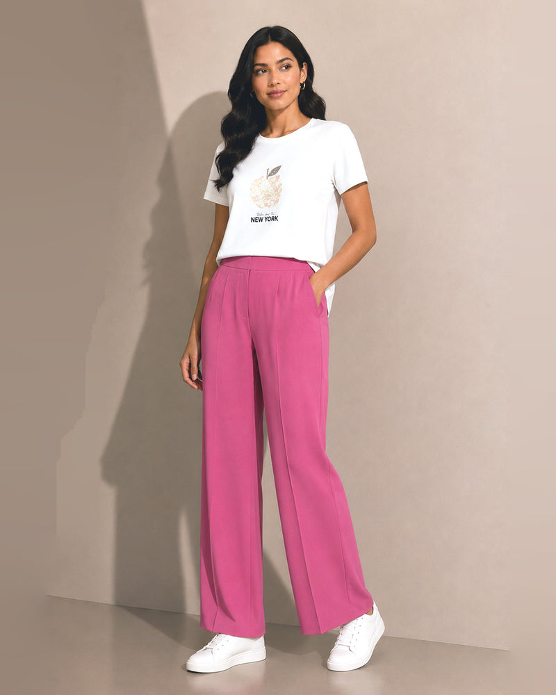 ZARA fuchsia wide leg viscose trousers for women with high waist tailored fit premium stock fashion KPT Egypt