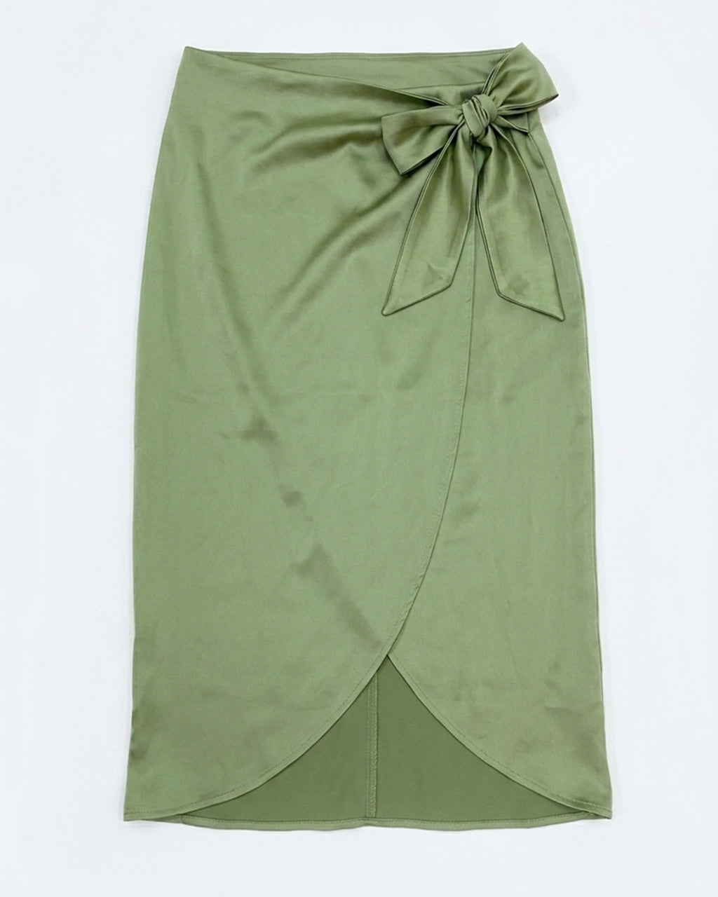 ZARA green wrap midi skirt with self-tie bow and elegant wrap front for women premium stock fashion KPT Egypt
