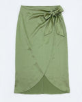 ZARA green wrap midi skirt with self-tie bow and elegant wrap front for women premium stock fashion KPT Egypt
