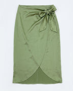 ZARA green wrap midi skirt with self-tie bow and elegant wrap front for women premium stock fashion KPT Egypt