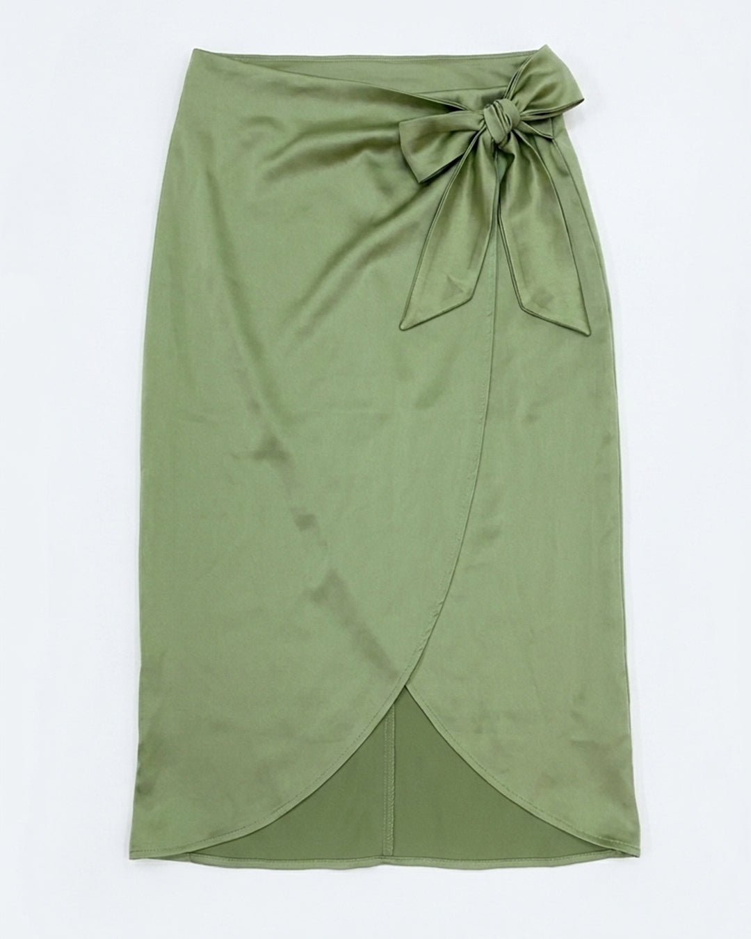 ZARA green wrap midi skirt with self-tie bow and elegant wrap front for women premium stock fashion KPT Egypt